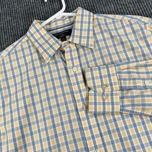 Banana Republic Shirt Mens Medium Yellow Blue Plaid Button Up Tailored Fit